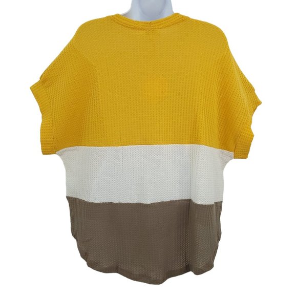 Umgee USA Pullover Tie Waist Waffle Knit Top Womens S Short Sleeve V Neck NEW - Picture 2 of 12